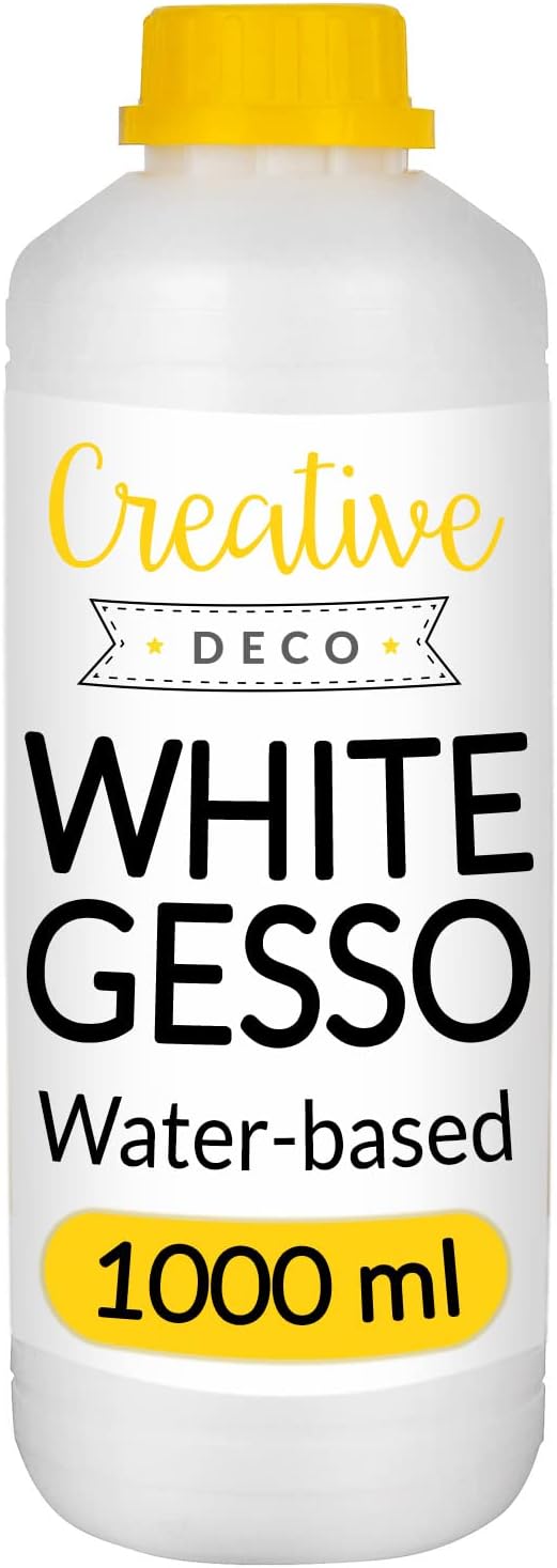 Creative Deco 1L White Gesso Acrylic Primer | Paint Undercoat Medium | Paint Base for Paper, Glass, Wood, Concrete | Professional Painting Surface Preparation | Non-Yellowing