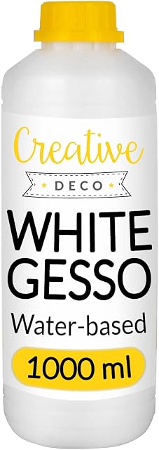 Creative Deco 1L White Gesso Acrylic Primer | Paint Undercoat Medium | Paint Base for Paper, Glass, Wood, Concrete | Professional Painting Surface Preparation | Non-Yellowing