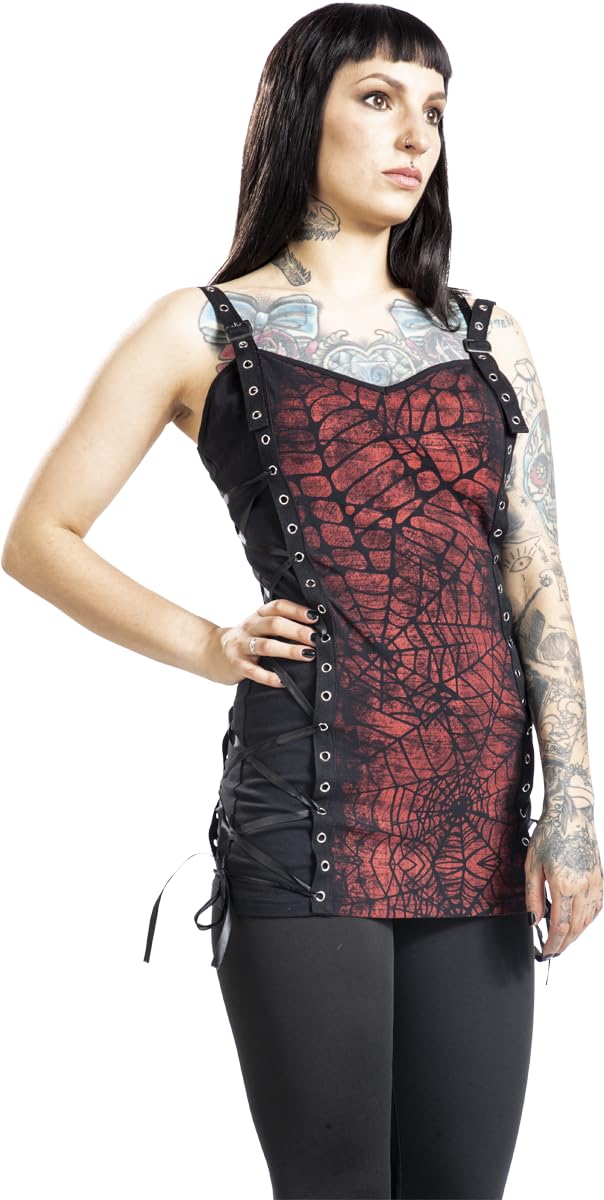 Gothicana by EMP Donna Top Nero con Rivetti Traforati e Allacciatura