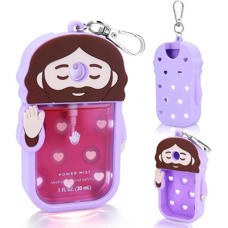 Estojo de silicone roxo compatível com Touchland Power Mist e Glow Mist, com chaveiro giratório