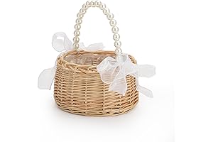 Rustic Wedding Flower Girl Basket with Pearl Handle