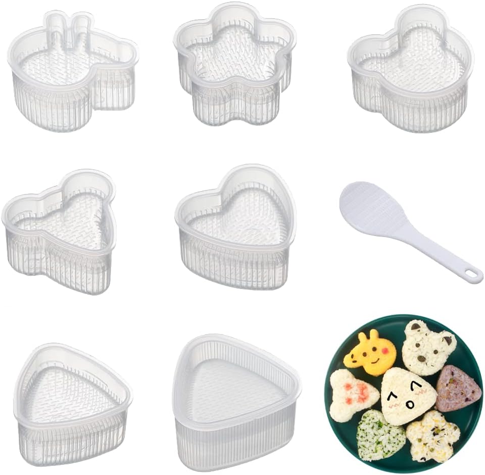 8 Pcs Sushi Maker Kit Professional Triangle Sushi Mold Cute Cartoon Non-Stick Rice Ball Presses Mold for DIY Home Kitchen Cooking Sushi Rolling