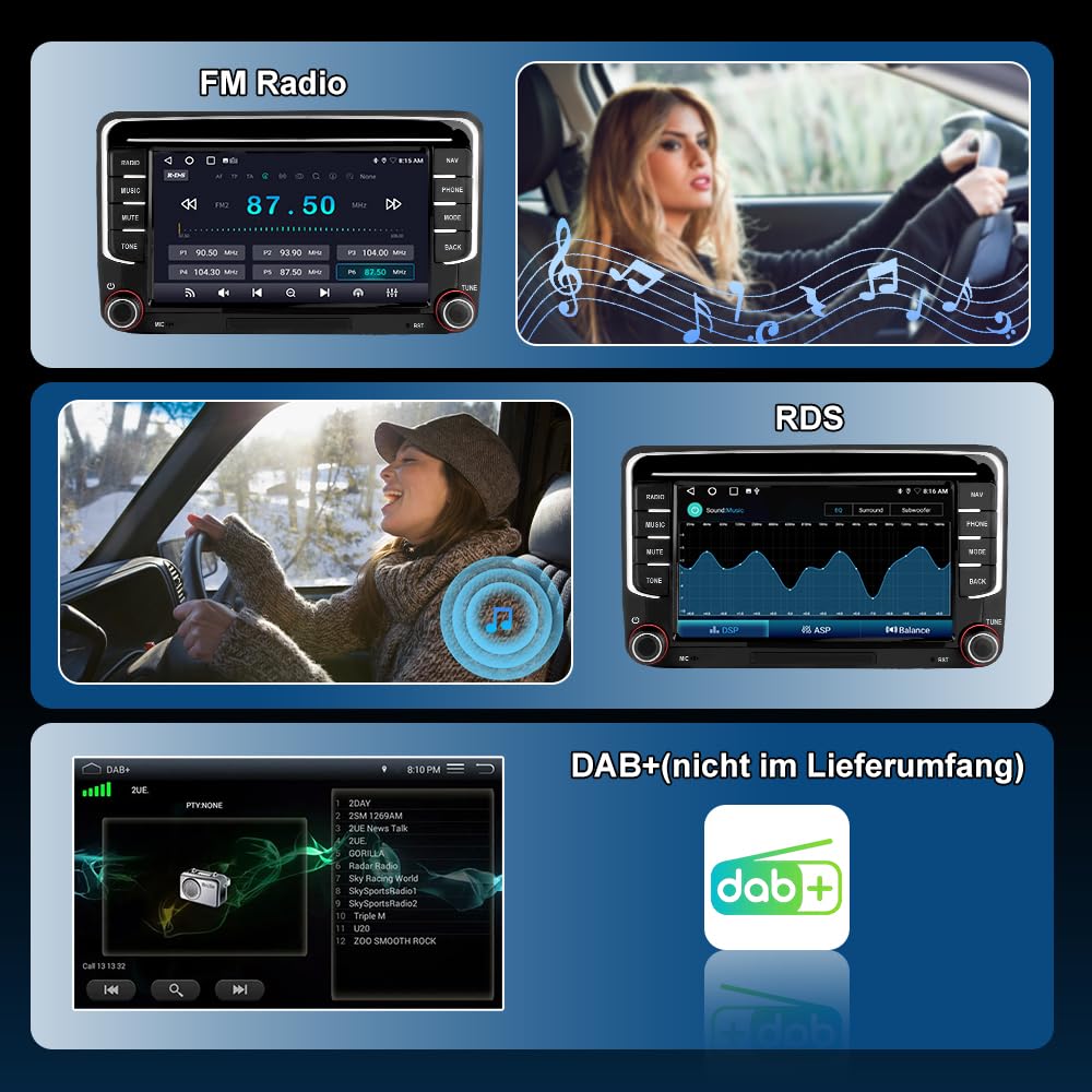 Junsun Android Autoradio für Volkswagen, Golf 5, Golf 6, Seat, Skoda 2GB+64GB with 7 Zoll Touchscreen CarPlay, Android Auto, Bluetooth Navigtion Lenkradsteuerung