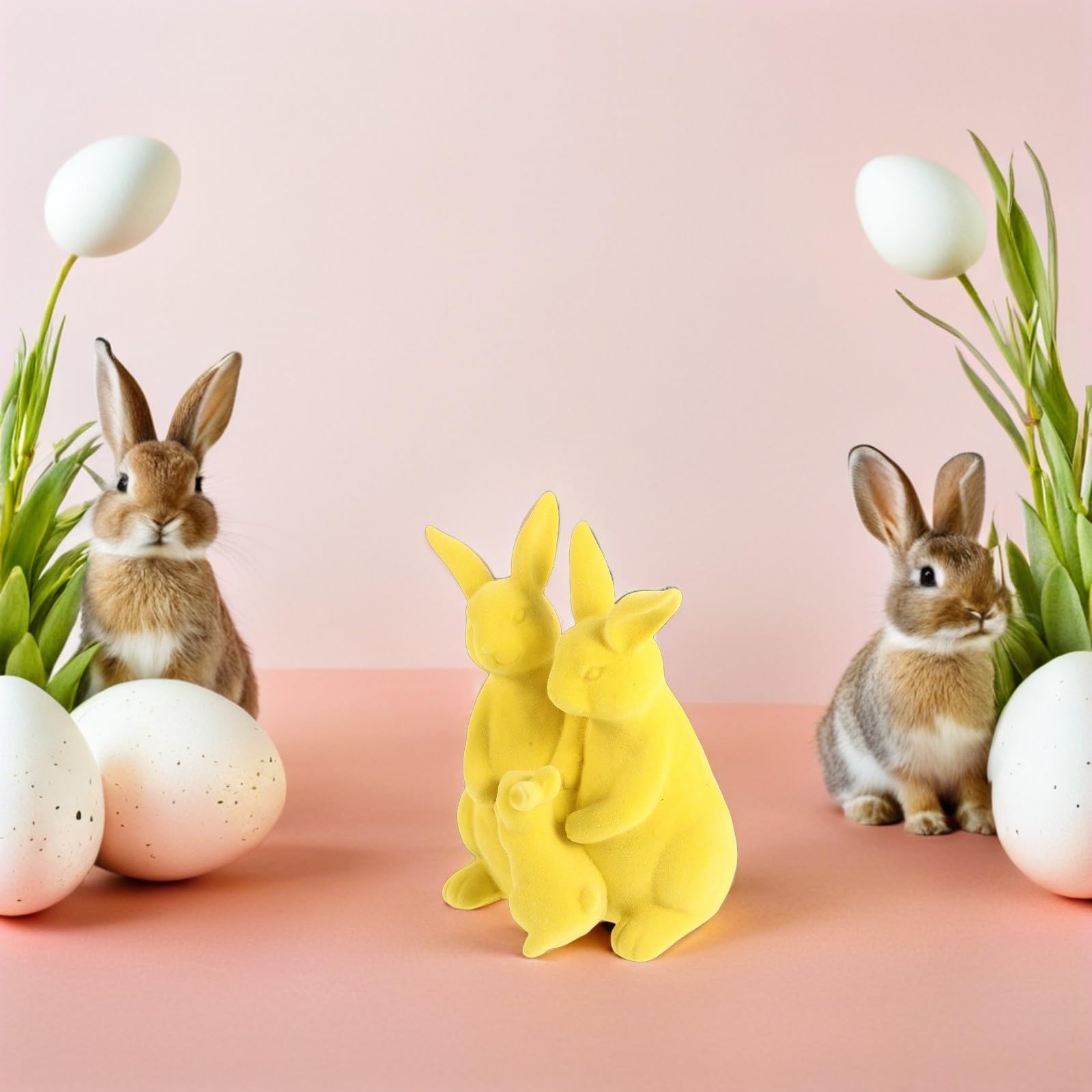 Yardwe Figuras Decorativas de Conejo Familia Trío para Pascua Amarillo