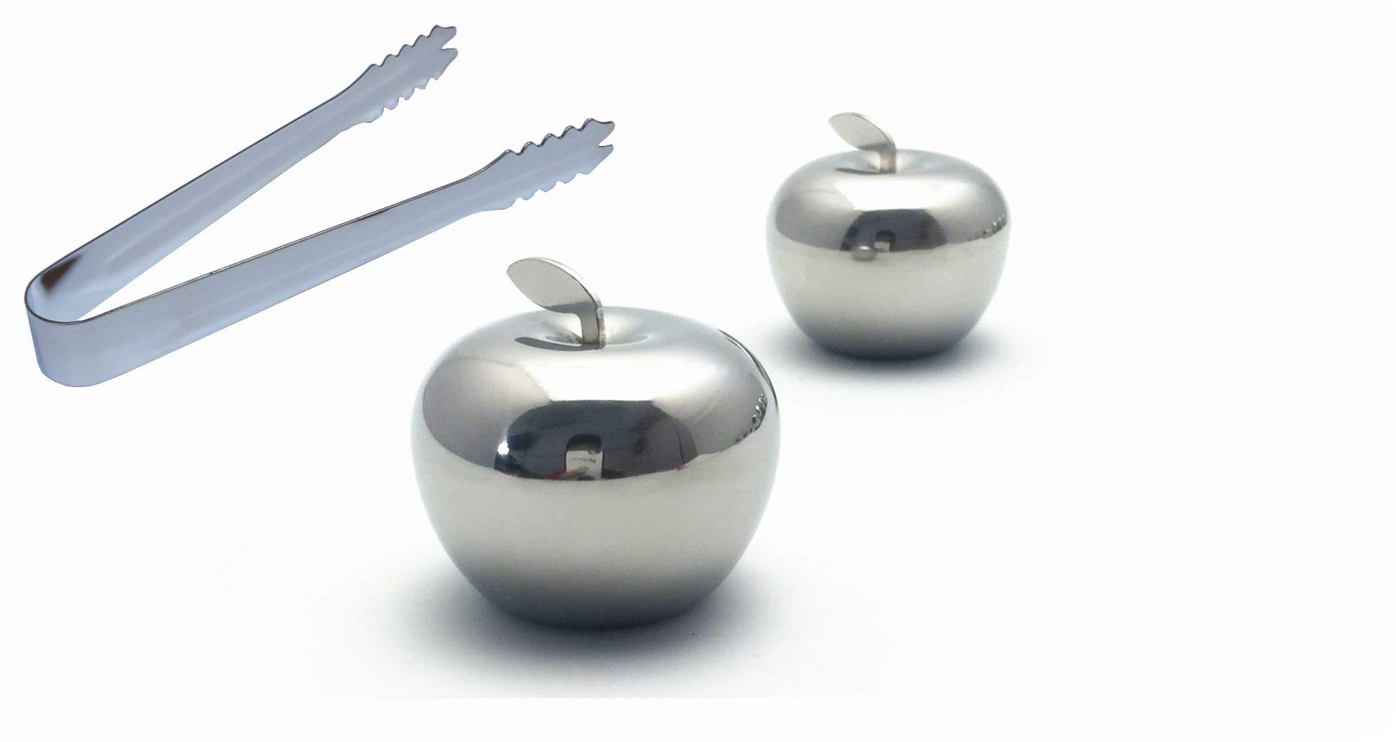 MBB 2x Apple Shape Stainless Steel Ice Cubes Whiskey Rocks Chilling Set with Tong