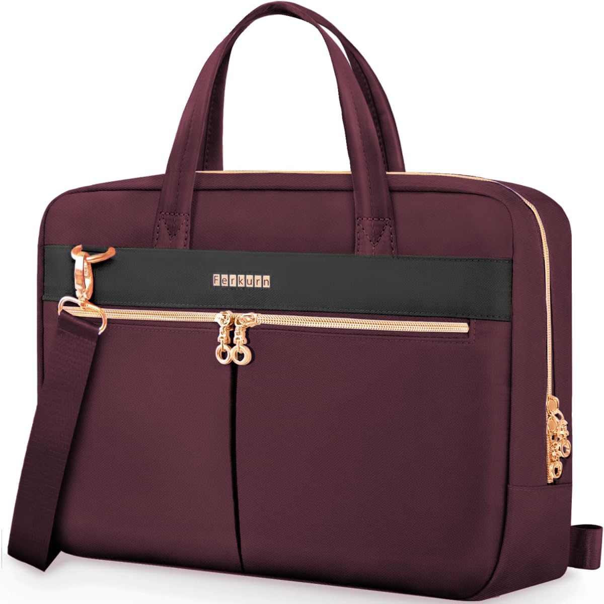 Ferkurn Laptop Bag Case Women Men Computer Bag Compatible with MacBook/HP/LG/Dell, Shoulder Strap Slim Carrying Messenger Briefcase, Wine Red, 17-17.3 Inch 17-17.3 inch Wine Red