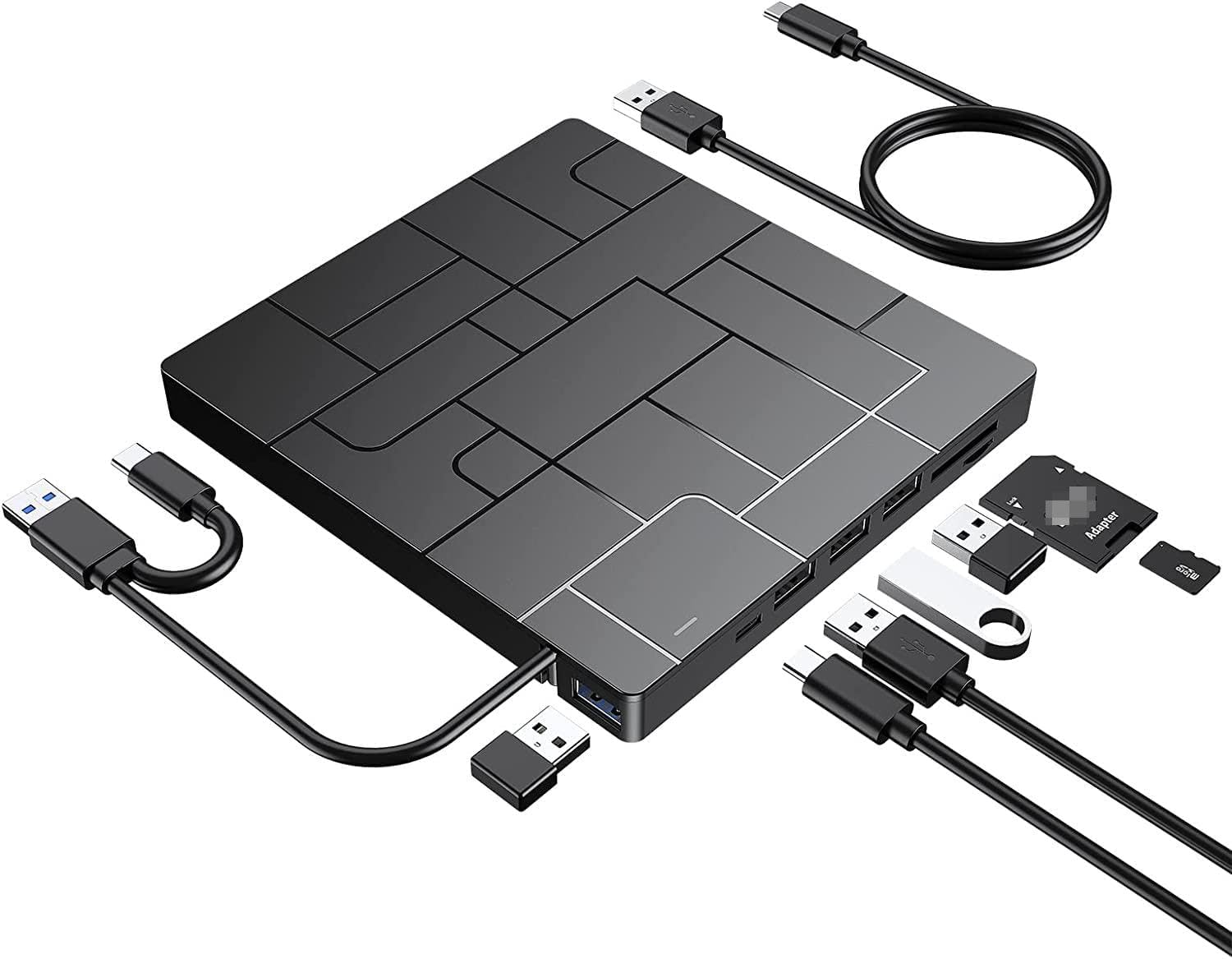 New Upgraded External DVD Drive for Laptop, USB 3.0 Portable CD/DVD +/-RW Drive/DVD Player with 4 USB Ports &amp; 2 SD Card Slots &amp; 1 Type-C Ports Maximum 24x CD Write/Read Speed for Notebook OS Windows