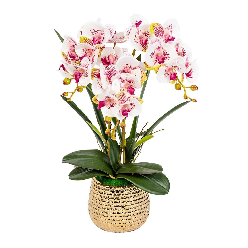 AYCDL Artificial Flower Set, Artificial Flowers Phalaenopsis with Planter Artificial Orchid in Vase Fake Flower for Living Room Beautiful Artificial Flowers and Vases