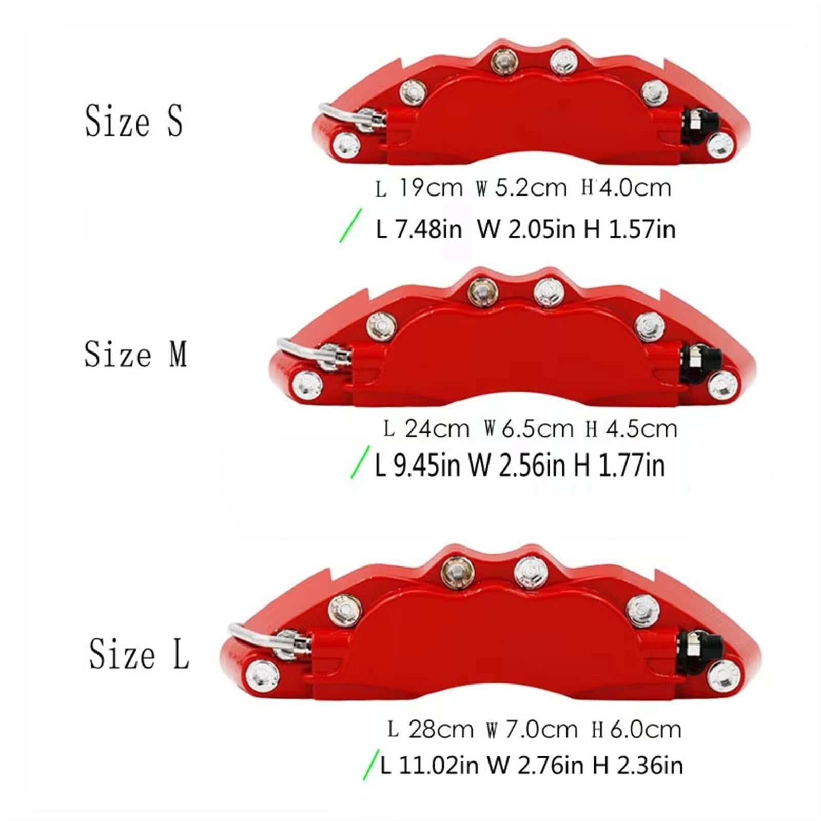 Copri Pinza Freni Auto 4 Pezzi Copri Pinza Freno a Disco per Auto M+S Kit Anteriore e Posteriore per Tutti i Modelli di Auto Mozzo Ruota Modifica da Corsa(4PCS Red,L)