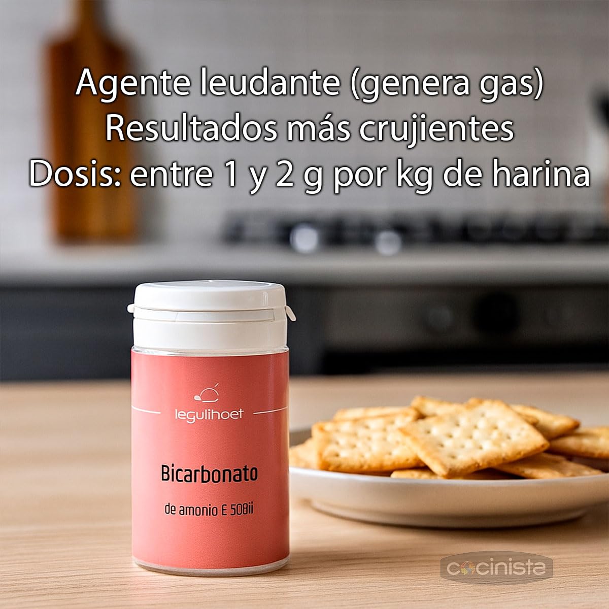 Bicarbonato de amonio 80 g para repostería y panadería Gasificante tradicional para galletas crujientes y masas ligeras Mejorador de masas sin gluten en bote hermético