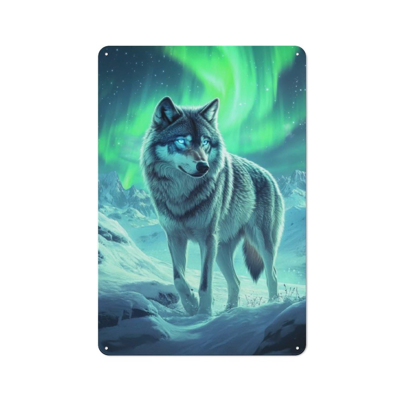 Junmoney Wolf Under Aurora Borealis Tin Wall Plaque 30X20cm With For Guest Room Or Hallway, For Metal Sign Collectors, For Garage And Workshop Walls