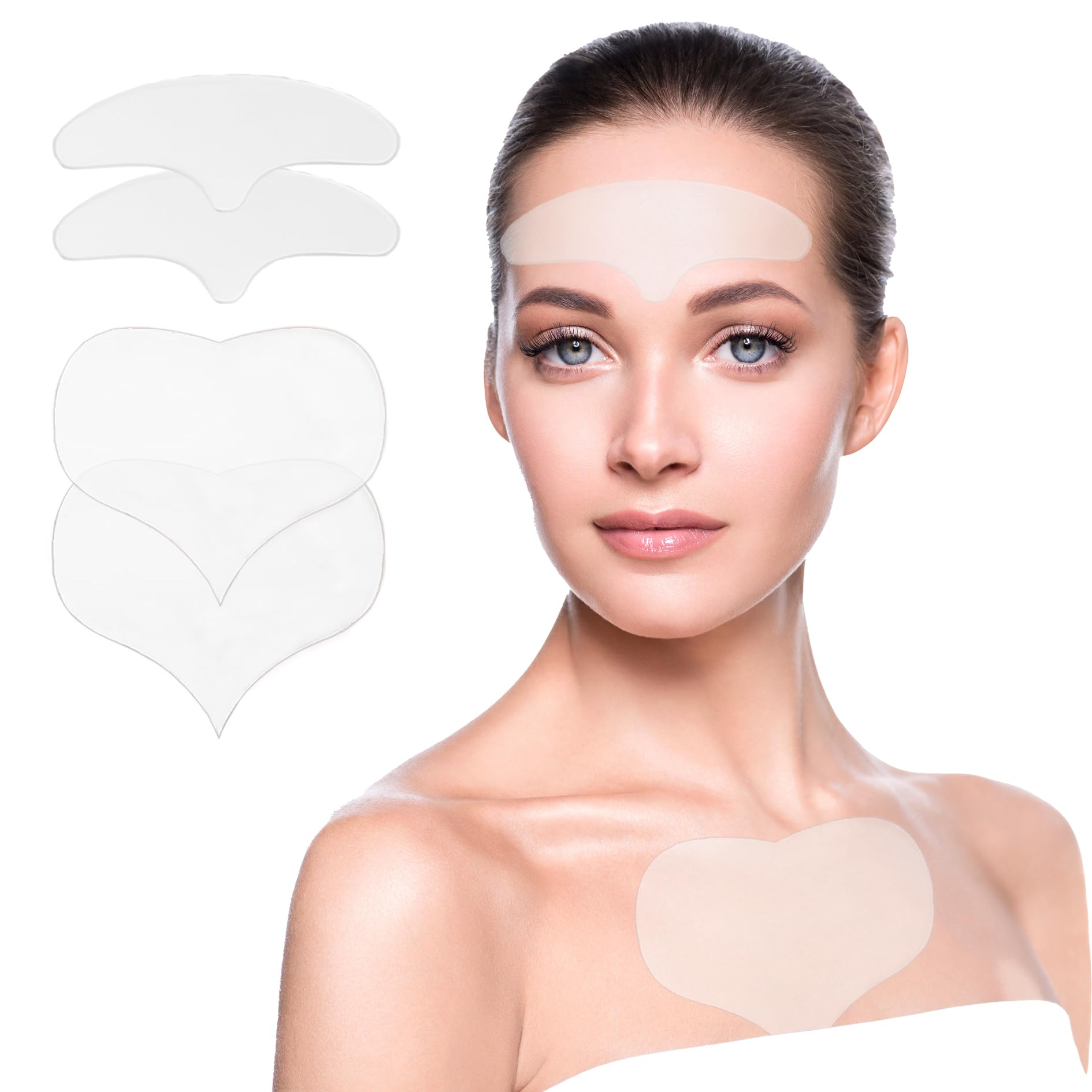 Forehead Wrinkle Patches Chest Wrinkle Pads, Reusable Silicone Patches for Wrinkles, Anti Wrinkle Patches to Reduce Fine Wrinkles & Chest Lines, Anti-Ageing Sleep Patches from Side Sleeping - 4 Pack