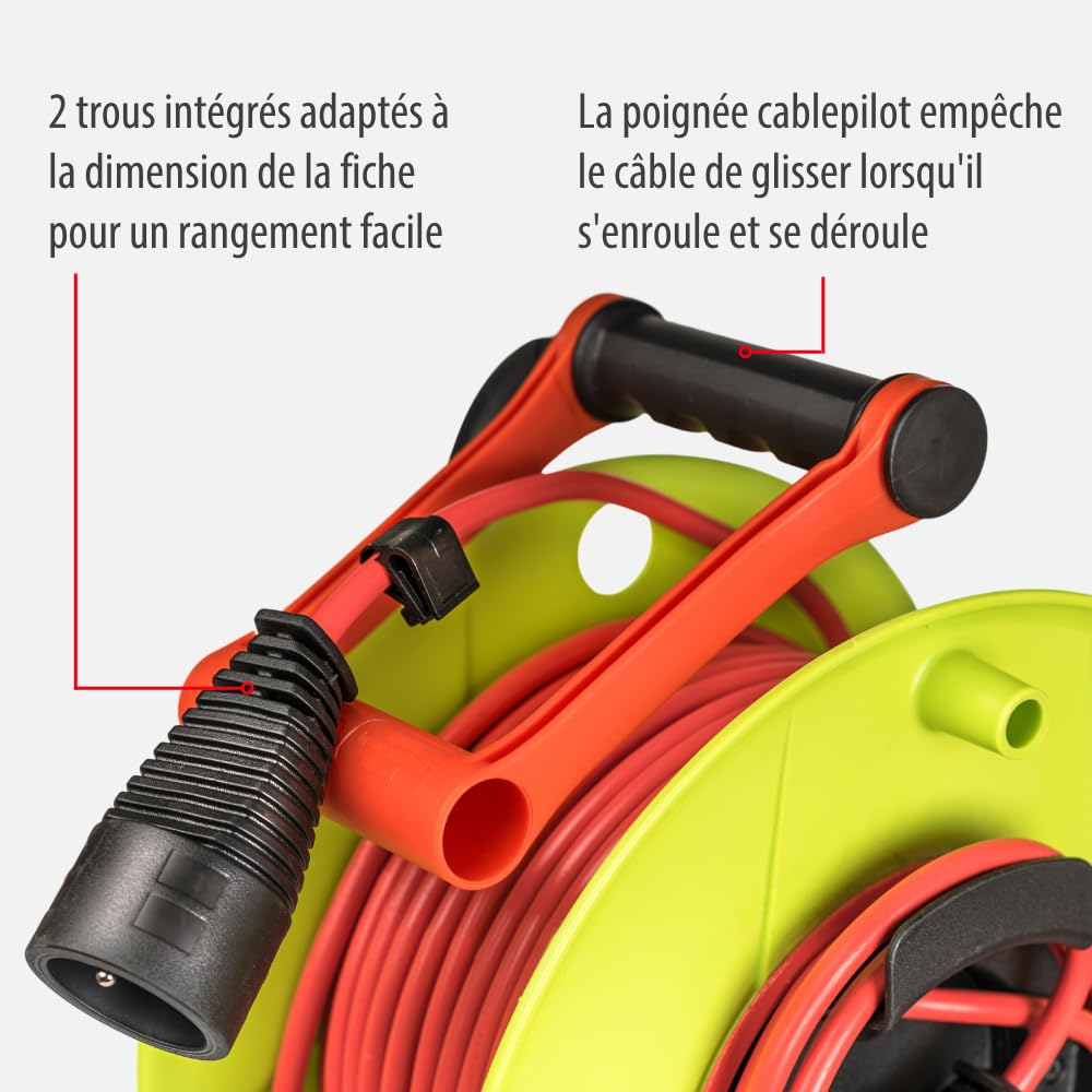 Brennenstuhl Enrouleur de câble Standard avec rallonge supplémentaire (50m de câble H05VV-F 3G1,5, utilisation temporaire en extérieur, fabriqué en France) 1180751 Vert