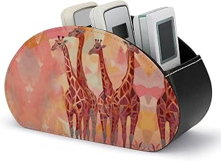 A Set of Giraffe Patterns Remote Control Holders Pu Leather TV Remote Holder with 5 Compartments Desktop Storage Organizers Remote Caddy Box for TV Remotes/Media Controllers/Office Supplies