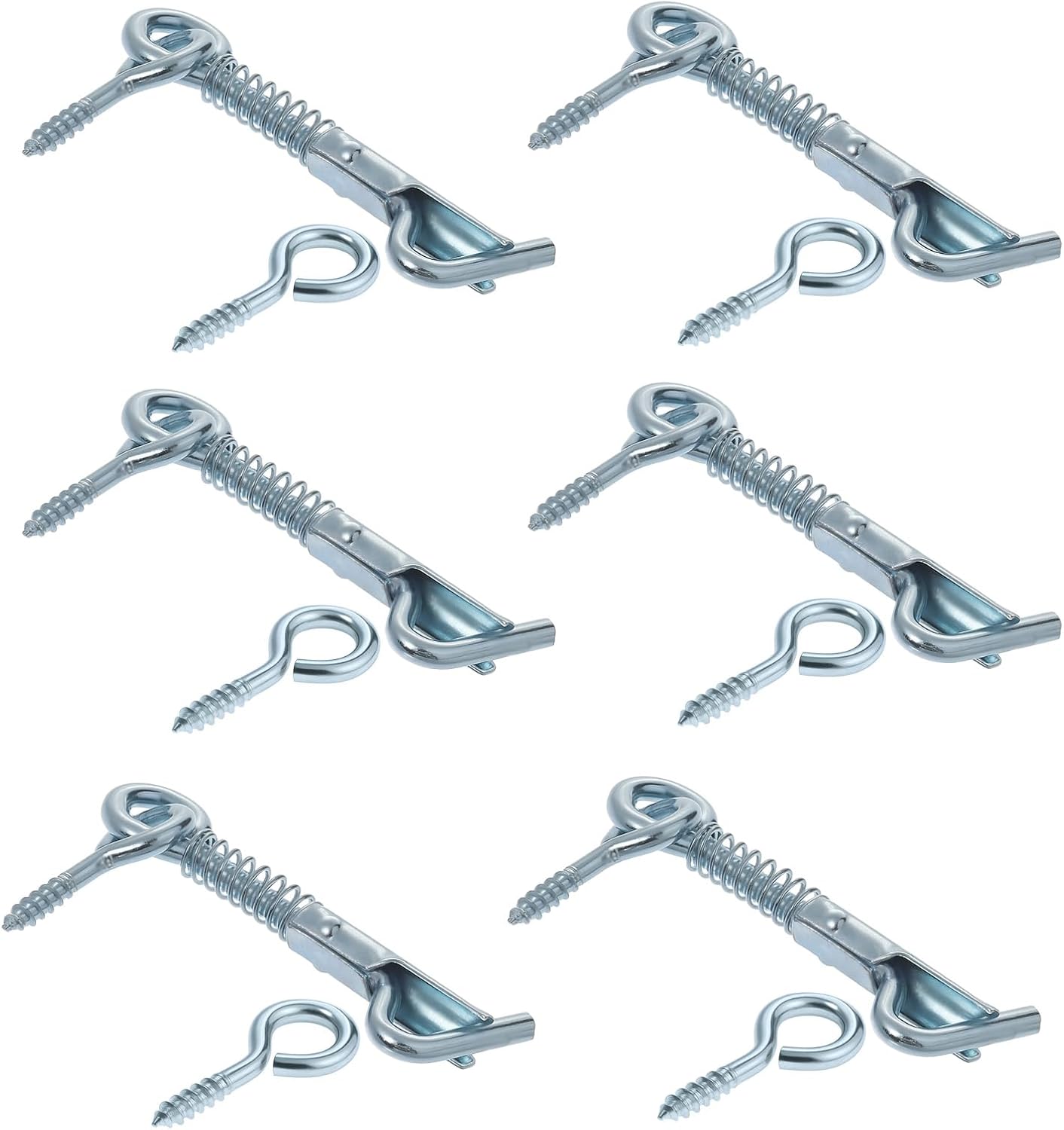 6 Pcs 2” Spring Hook and Eye Latch for Door Spring Hooks for Door Hook Lock Safety Latches Springs Gate Latch Stainless Steel Springs Lock for Farm Gate, Bathroom Doors