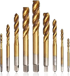 Mesee 9 Pieces Spiral Flute Tap Set, Titanium Coated HSS Metric Thread Machine Taps Drill Bits Screw Thread Tapping Tool - M2-M12
