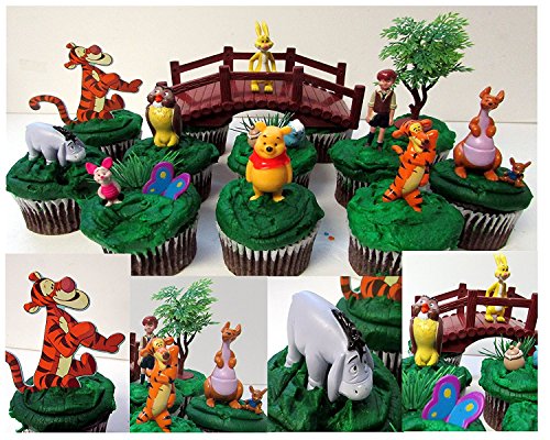 DISNEY WINNIE THE POOH 16 Piece Birthday CUPCAKE Topper Set Featuring Winnie the Pooh, Piglet, Eeyore, Kanga, Roo, Tigger, Owl, Rabbit and Christopher Robin, Themed Decorative Accessories, Figures Average 1/2