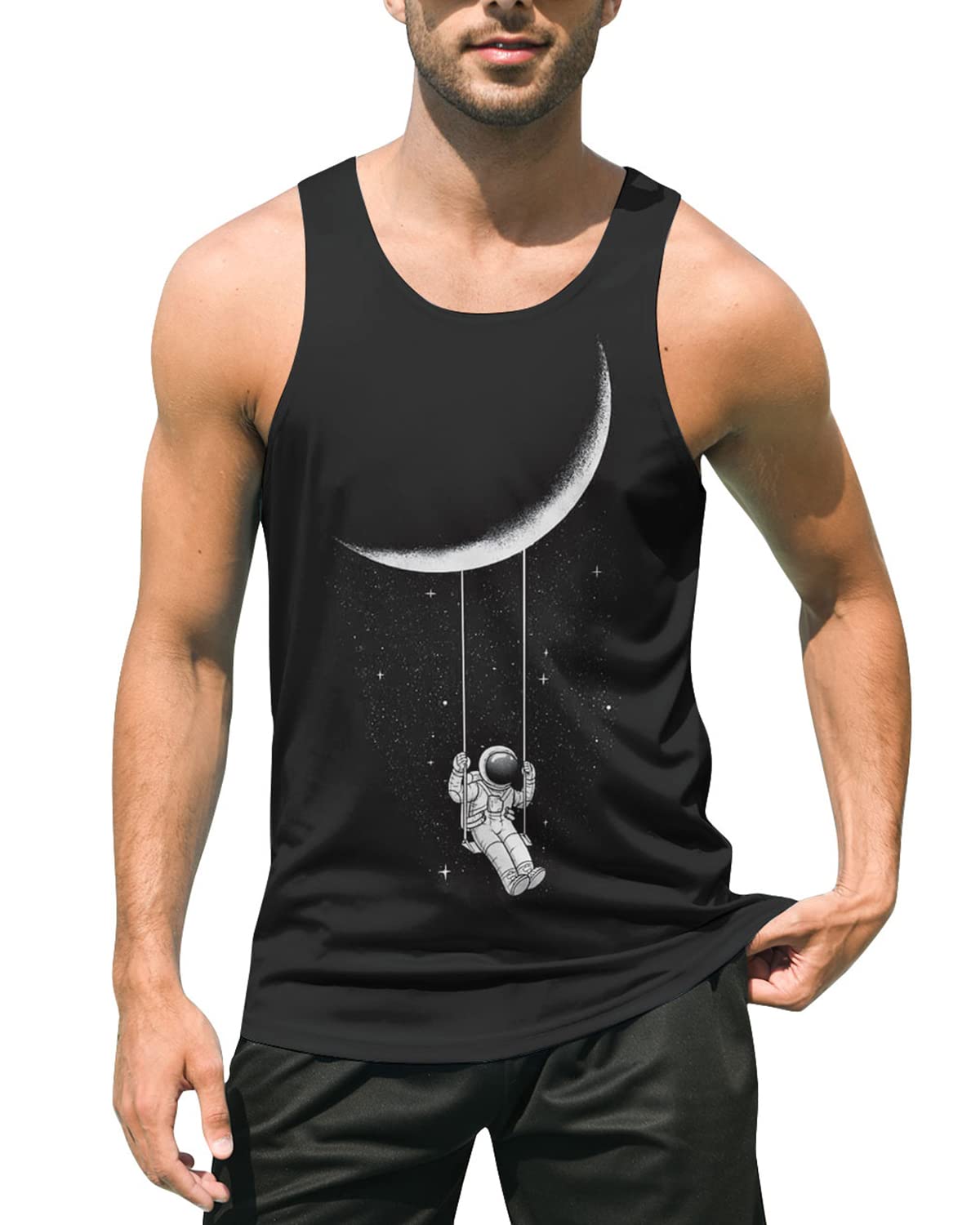 Photo 1 of uideazone Workout Shirts for Men 3D Space Astronaut Printed Graphic Tees Quick Dry Gym Tank Top Large