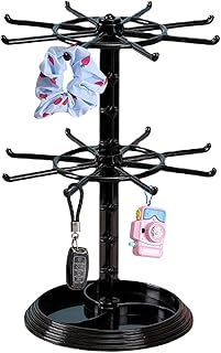 アクリルキーホルダーディスプレイスタンド – 回転式2段オーガナイザー、省スペース |キーホルダー、リング、イヤリング、ブレスレット用のキーホルダーとジュエリーホルダー |スタイリッシュで耐久性に 家庭用ディスプレイ、個人コレクション用