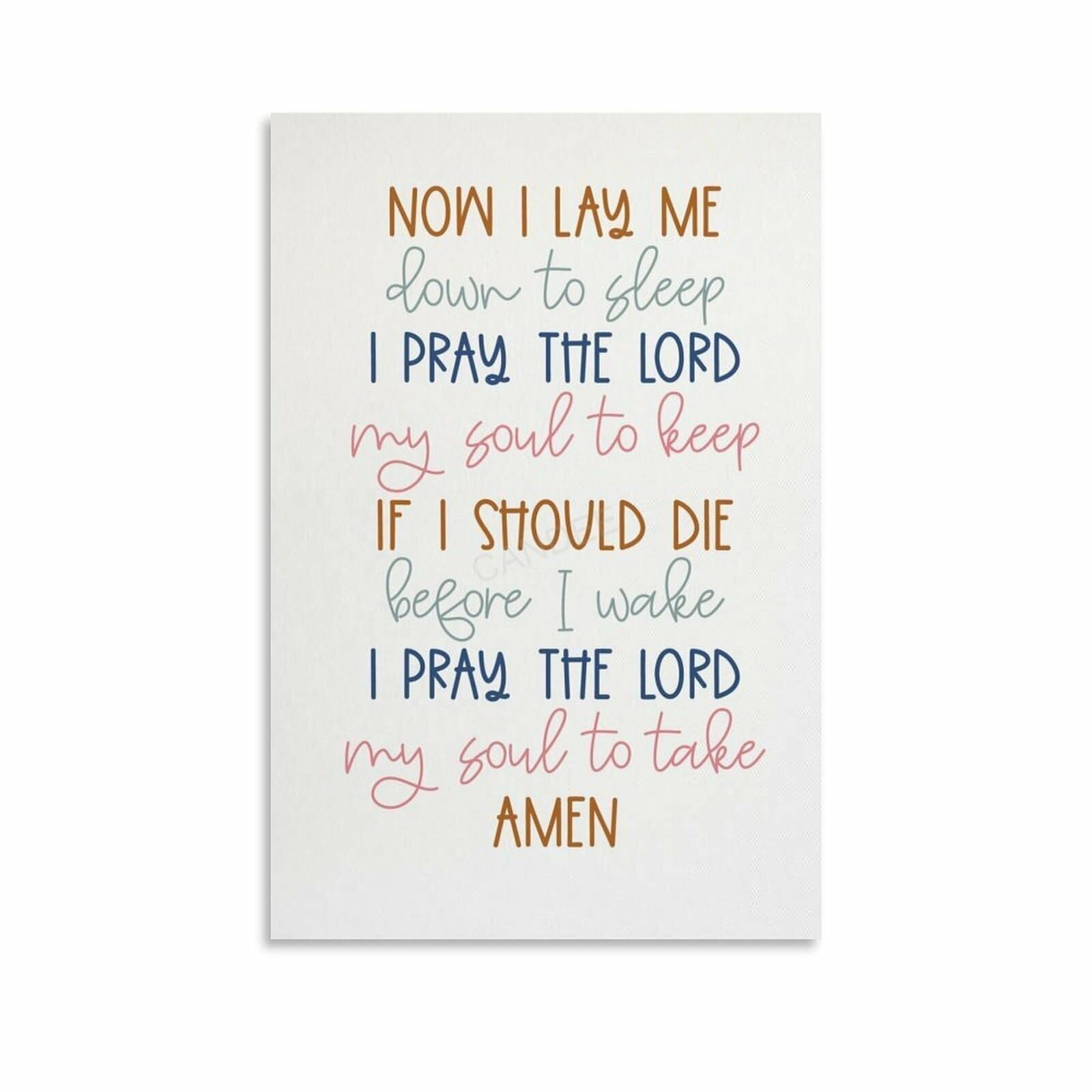 GYQYJPFZM Night Prayer Poster Biblical Scripture Wall-Art for Childrens Room Now I Lay Me Down To Sleep Christian Decor Bedtime Routine Room Print(Framed,08x12inch(20x30cm))