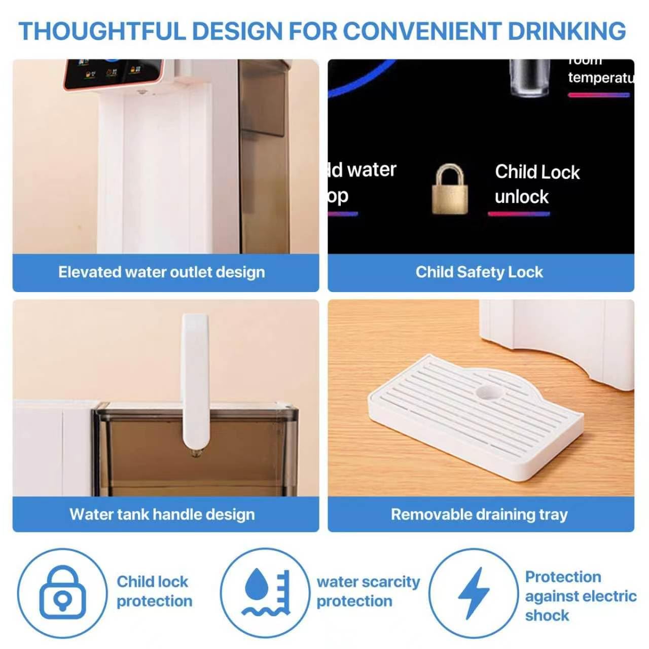 Dyspenser gorącej wody 3L Instant z filtrem i uchwytem, 8 opcji pojemności i 6 ustawieniami temperatury, czajnik wodny z ekranem dotykowym LED/automatyczne Standalone Unit + Stand + Ultrafiltration