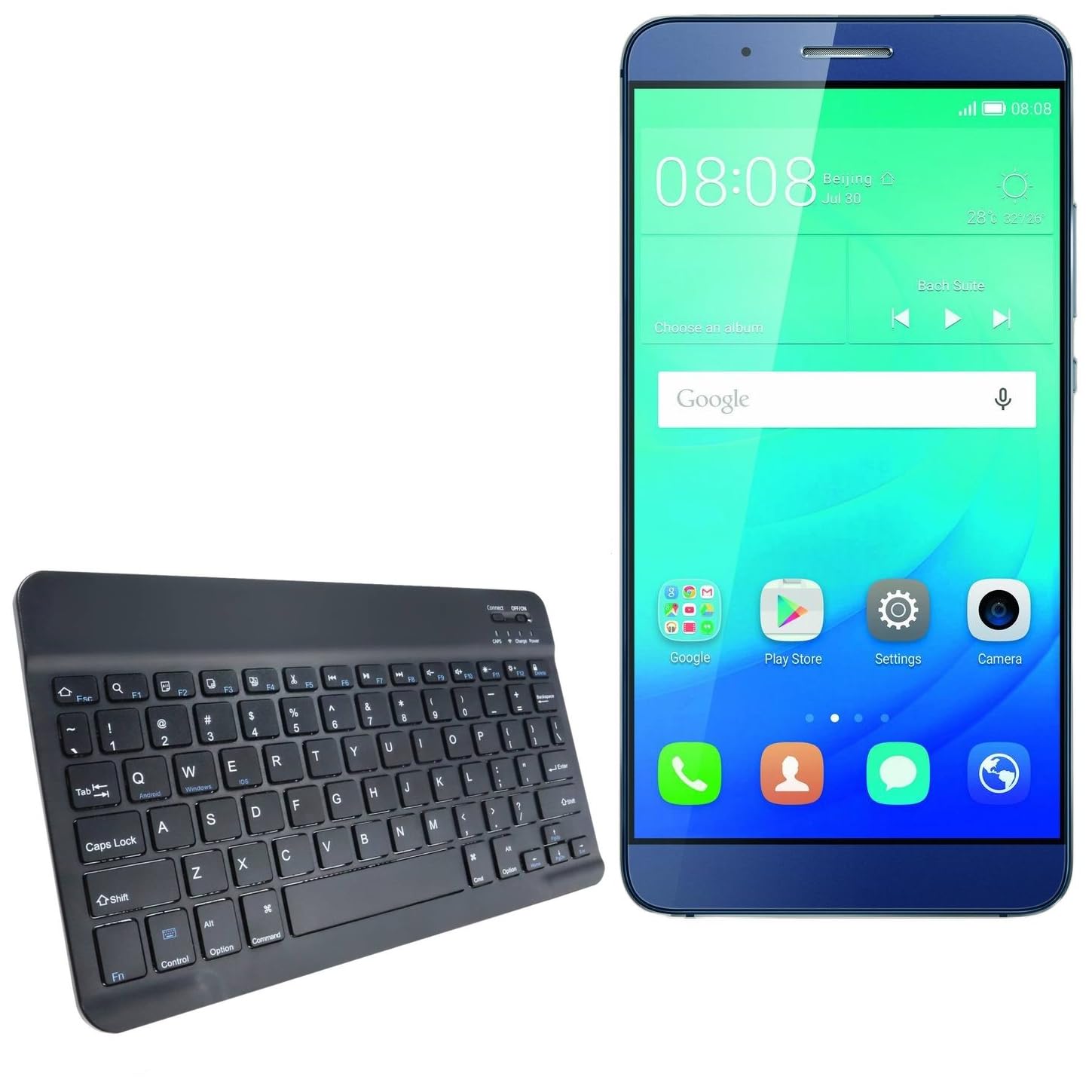 BoxWave Keyboard Compatible with Huawei ShotX - SlimKeys Bluetooth Keyboard, Portable Thin with Chiclet-Style Keys - Jet Black