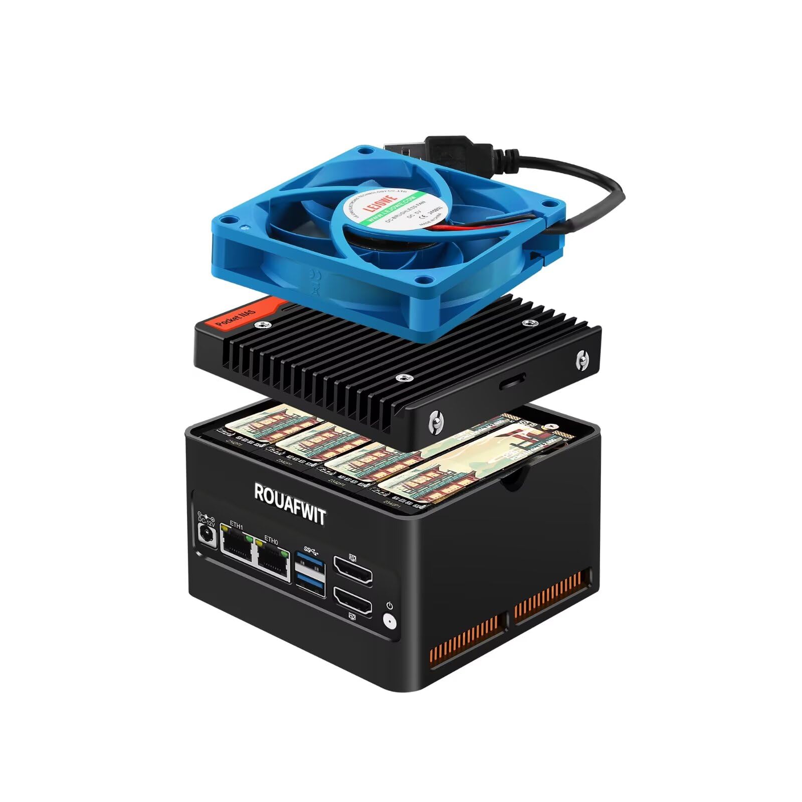 Mini PC X86-P6 N355 (Upgraded N305), Pocket NAS 4 Bay with DDR5 Max 48G Micro Computer, 2X i226V 2.5Gbe Firewall, 2 x USB 3.2 10Gbps Port, Barebone