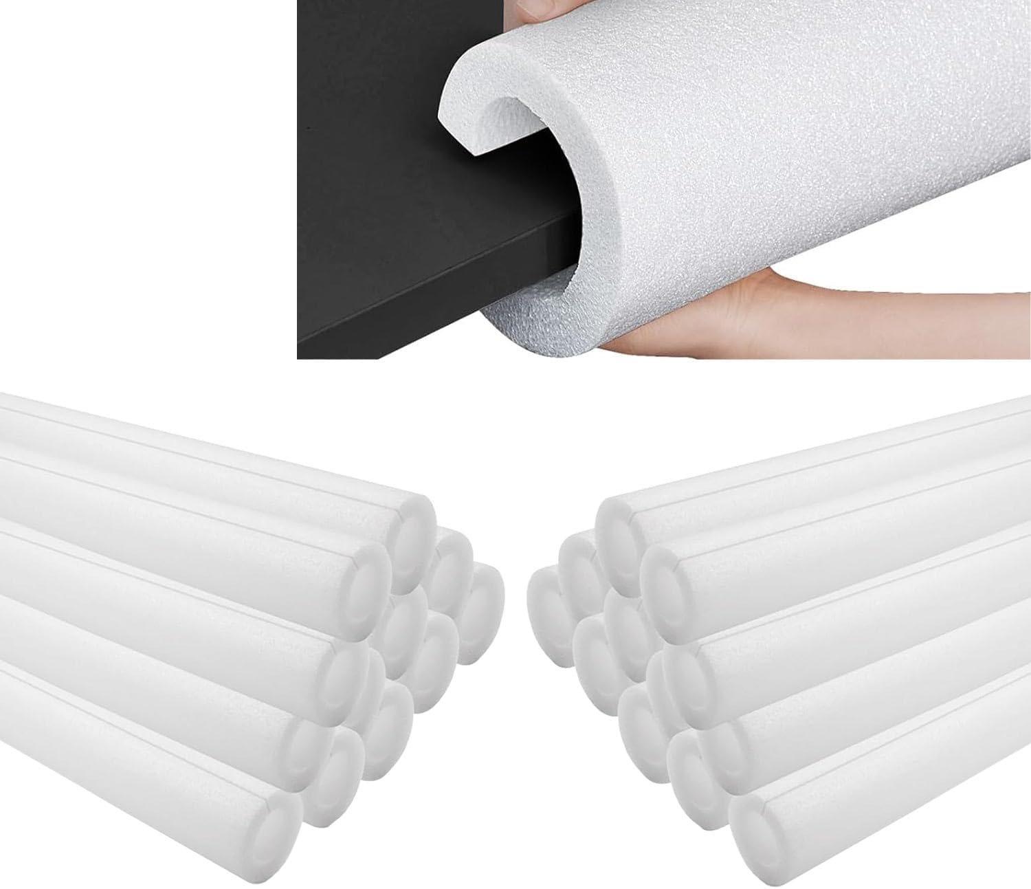 24 Pcs Clamp Foam Tube, 15.7" Clamp-On Foams Protection, Foams Pipe Insulation Clamp | Pre-Slit for Easy Installation | Table Leg & Edge Guard Cushioning (1.77 Inch OD, 0.98 Inch ID Pre)