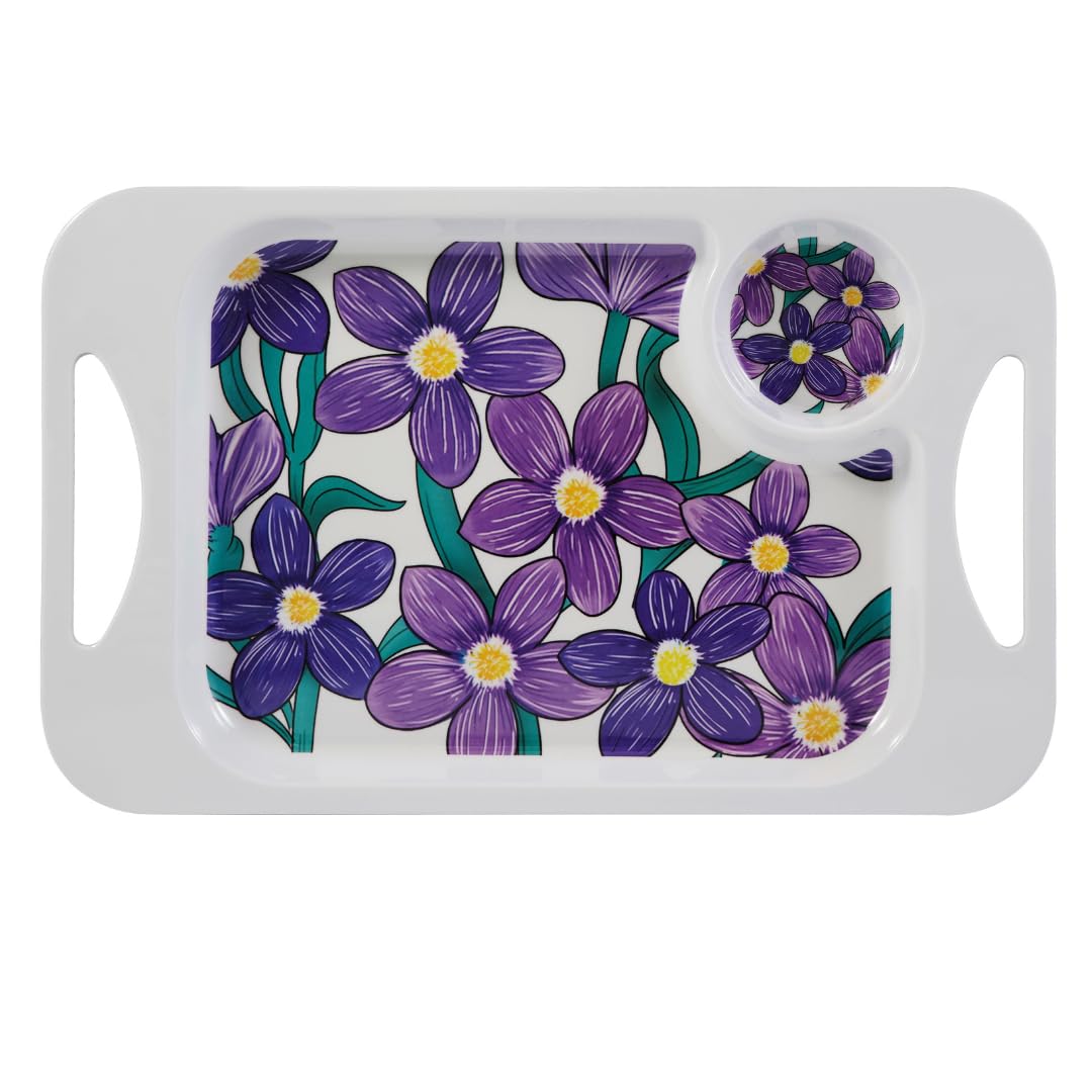 Rosa Lifestyle Purple Floral Lightweight Melamine Snack Tray With Handles - Rectangular 33.8Cm X 20.6Cm - Lightweight Tea & Sandwich Tray - 345G