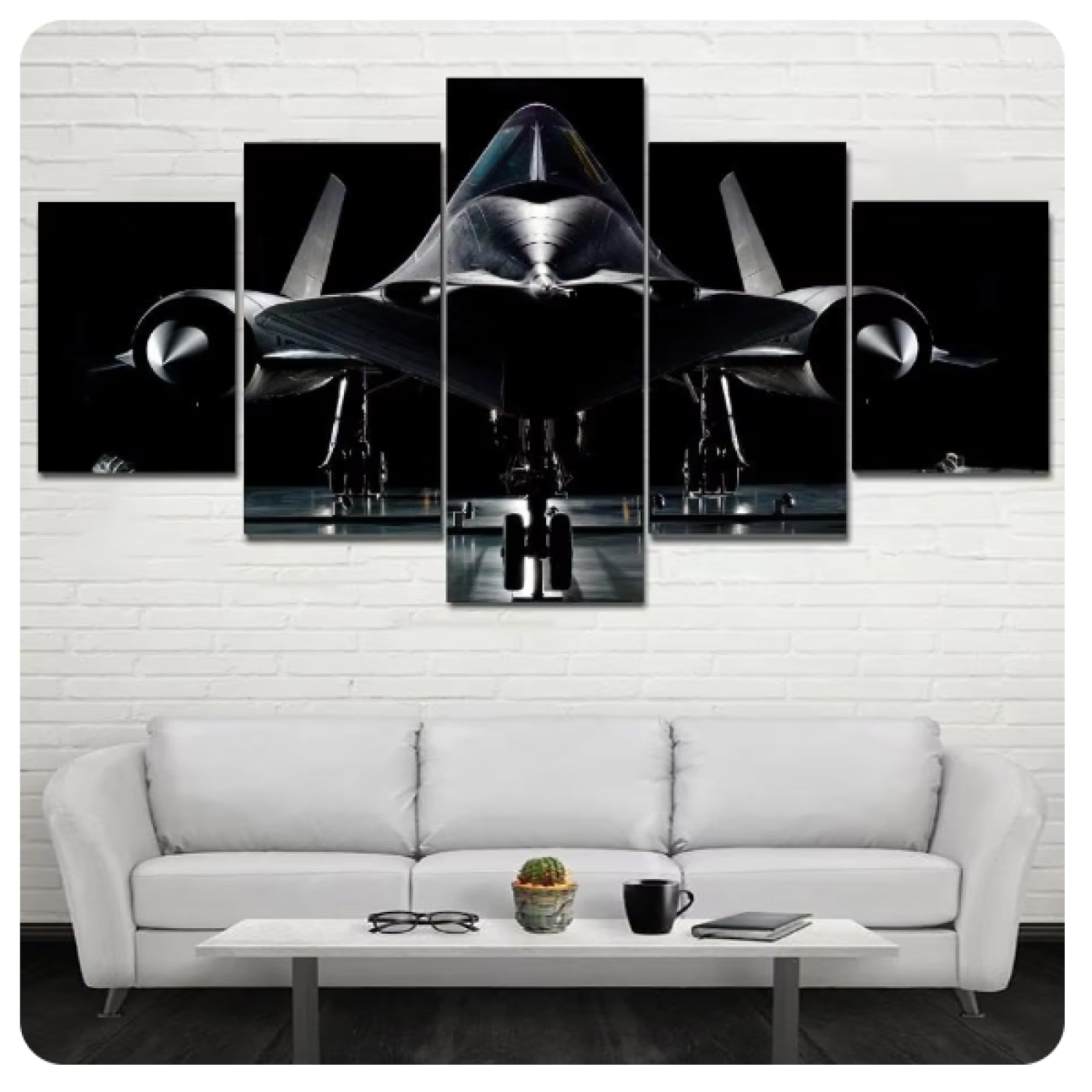 Toile avion de chasse moderne décoration d'intérieur triptyque 5 pièces sans cadre