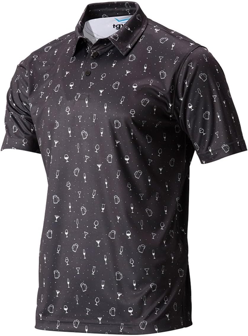 TGW Men's Cocktail Print Golf Polo Shirt for Golfing Grey L
