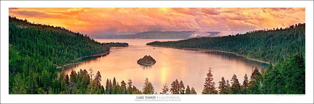 Emerald Bay Lake Tahoe At Sunset Panoramic Art Print Poster | New Release