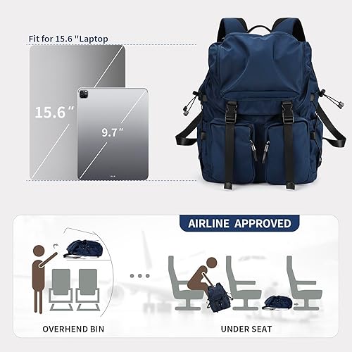 Miniatura 5 de Mochila vintage para computadora portátil para hombres y mujeres, mochila funcional y elegante de 30 litros con diseño de bolsillo lateral elástico,