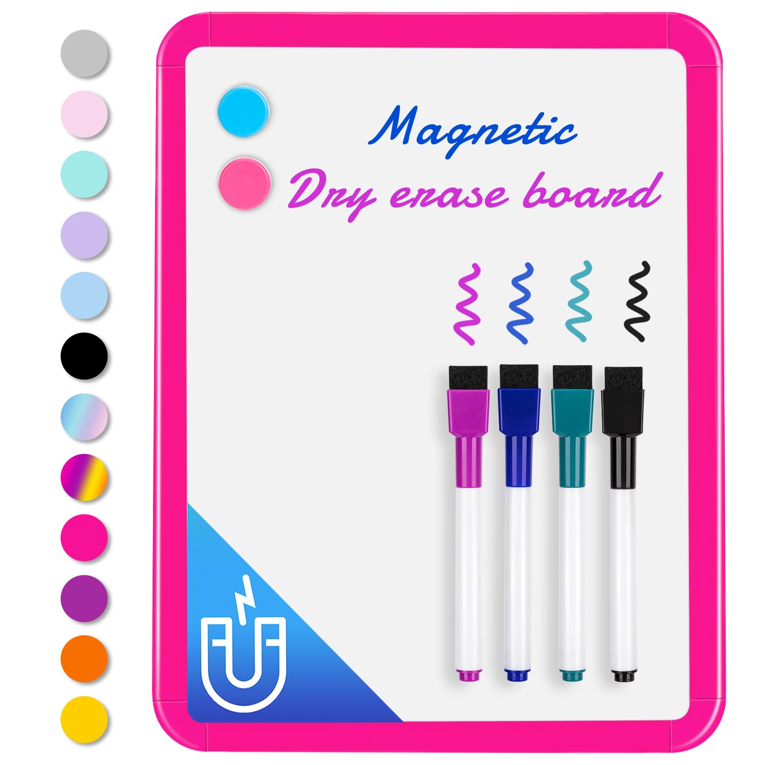VUSIGN Small White Board Dry Erase, 8.5'' x 11'' Magnetic Dry Erase Board, Mini Whiteboard with Markers for Students, Fridge, Wall, Locker, Dark Pink