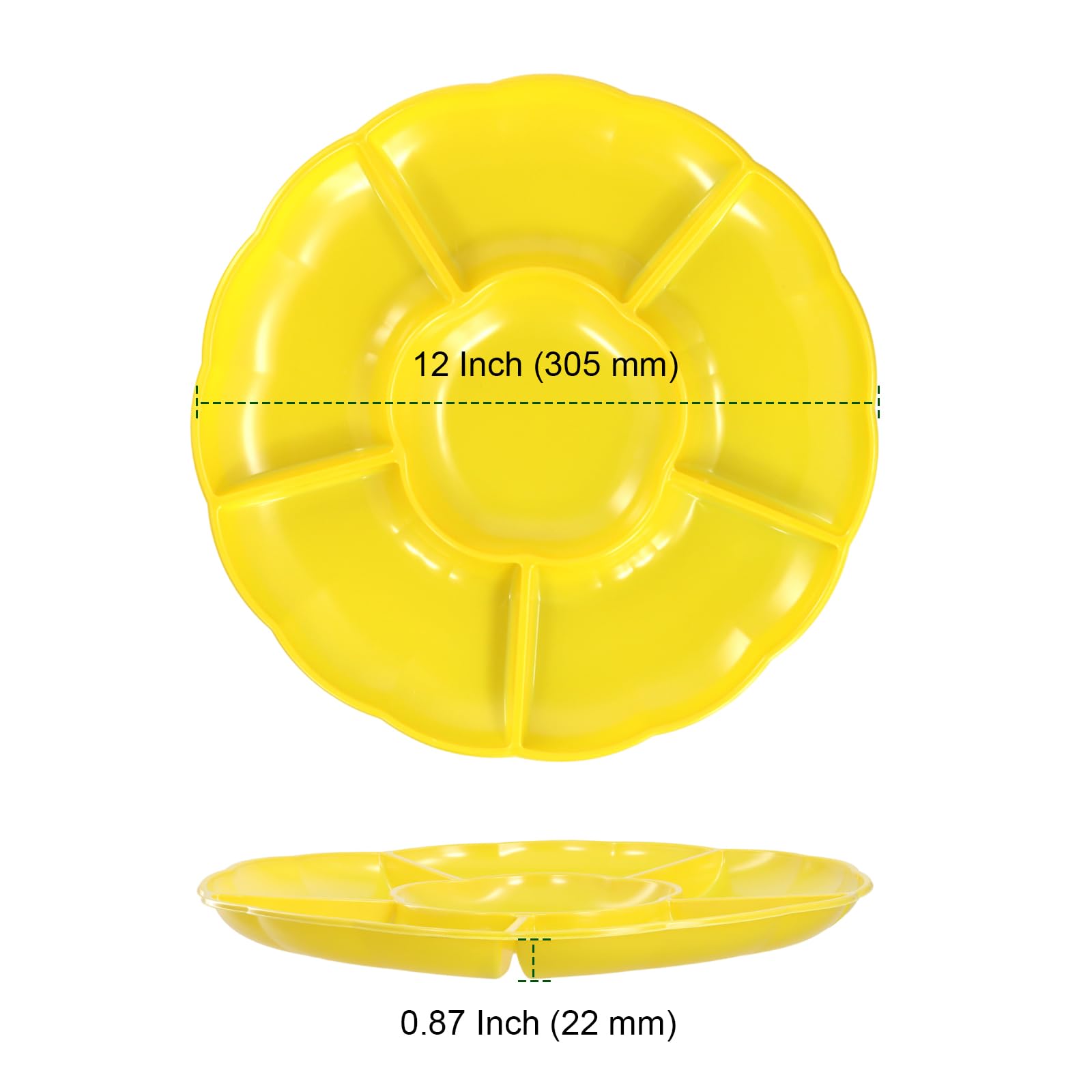PINGEUI Lot de 30 plateaux de service en plastique réutilisables de 30,5 cm avec 6 sections, pour collations, fruits, bonbons, desserts, noix, 5 couleurs