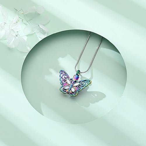 Miniatura 7 de Collar de urna de mariposa para cenizas, recuerdo de acero inoxidable, medallón conmemorativo de urna para cenizas, joyería de cremación