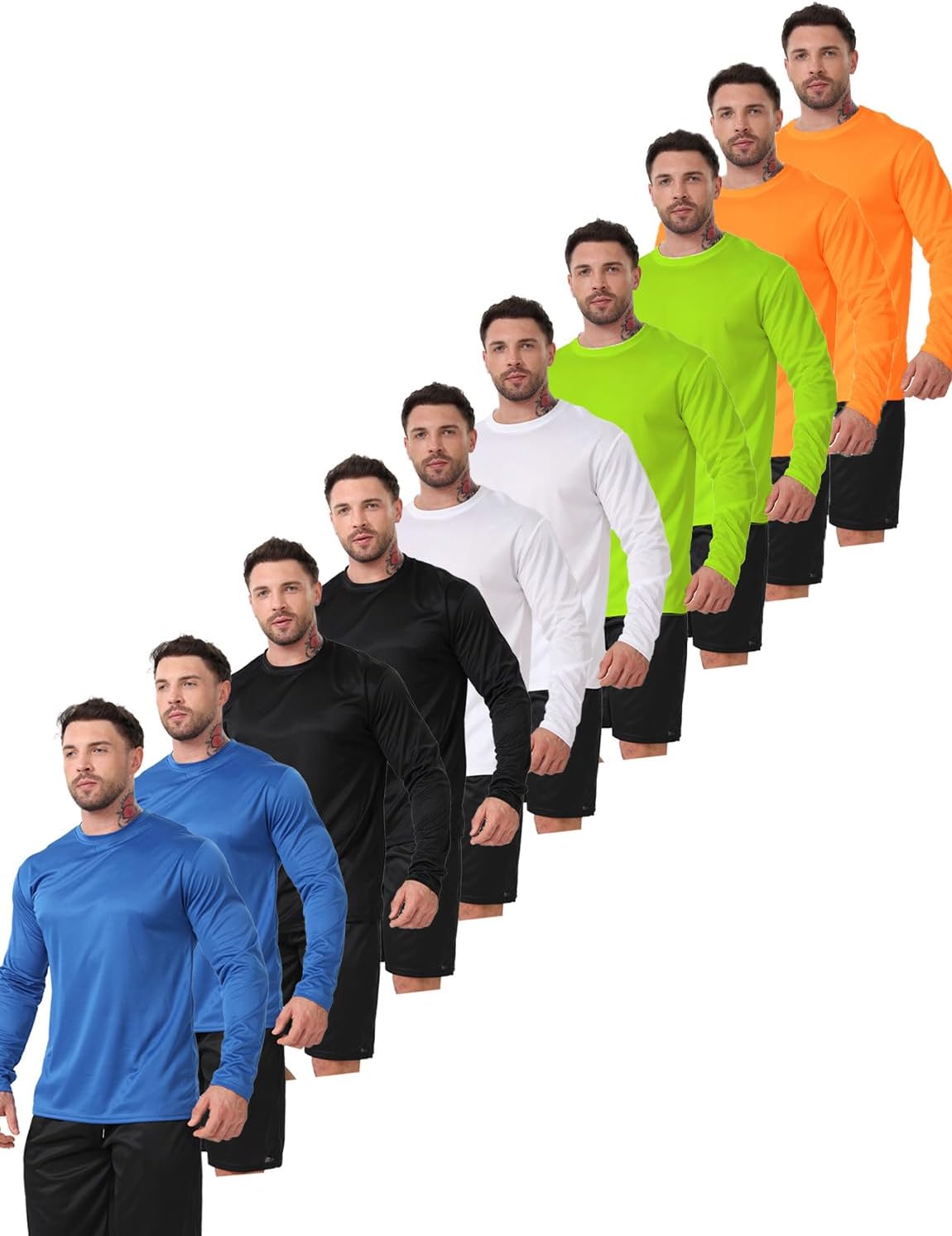 10 Pack Long Sleeve t Shirt for Men Mens Tee Shirts Workout T Shirt for Running Quick Dry T-Shirts