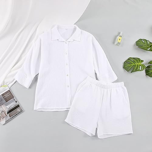 Miniatura 2 de MNDSUDHG Women's 2 Piece Outfits Button Down Short Sleeve Shirts and Shorts Set Summer Sweatsuits Loungewear Vacation Outfits