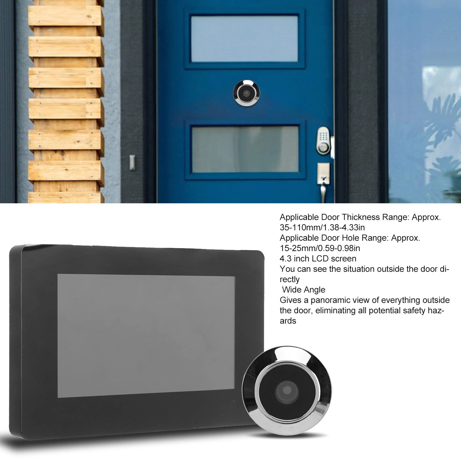 Visionneuse Porte Numérique 4,3 Pouces Caméra Sonnette Vidéo écran Couleur TFT 1MP étanche