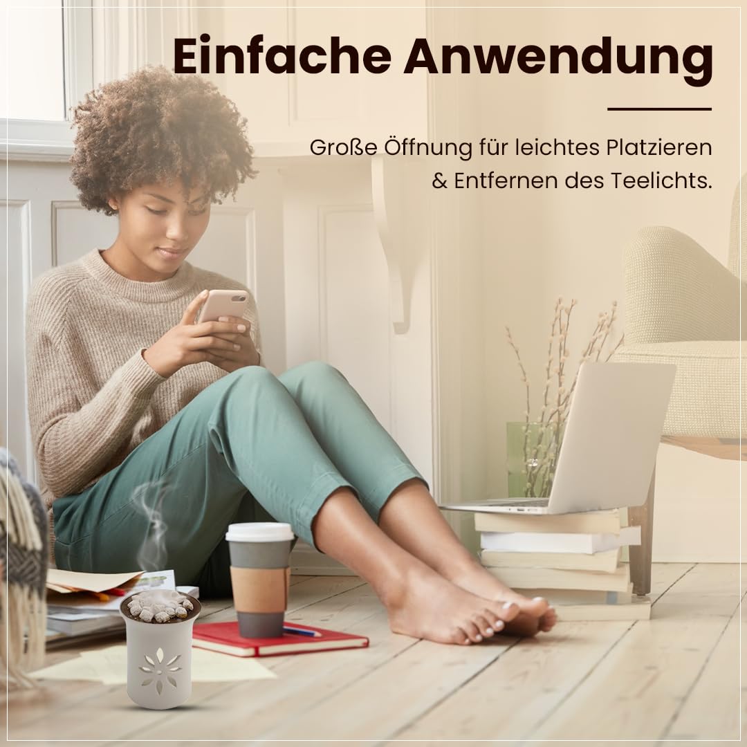 Räucherstövchen Keramik Weiß – Sternenblume Design mit Edelstahlsieb & Metallscheibe – Für Weihrauch & Kräuter, Höhe 11 cm | Incense Burner (Packung mit 2)