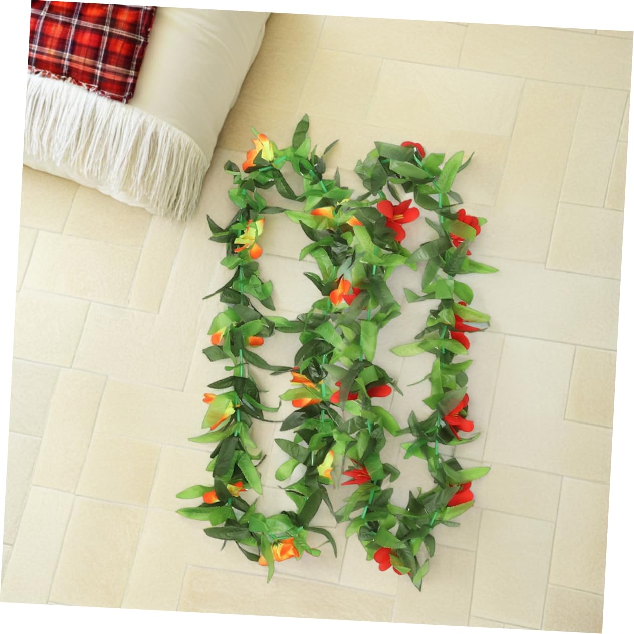 Healifty Collar de Leis Hawaianos Flores Tropicales y Hojas Verdes para Fiesta Verano, Decoración Ligera y Reutilizable Adecuado para Luau y Eventos de Verano