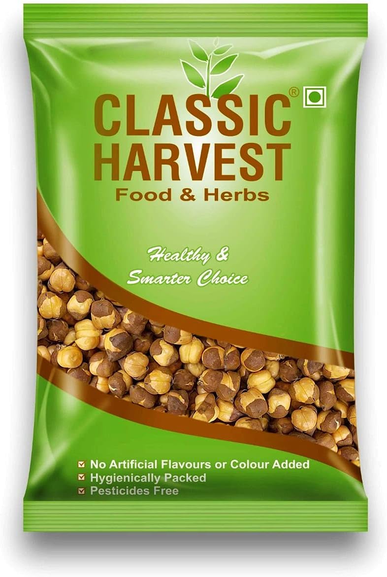 CLASSIC HARVEST Healthy and Nutritious Roasted Chana (Chickpea)/ BHUNA Chana / Unsalted Roasted Chana Whole with Skin (500g)