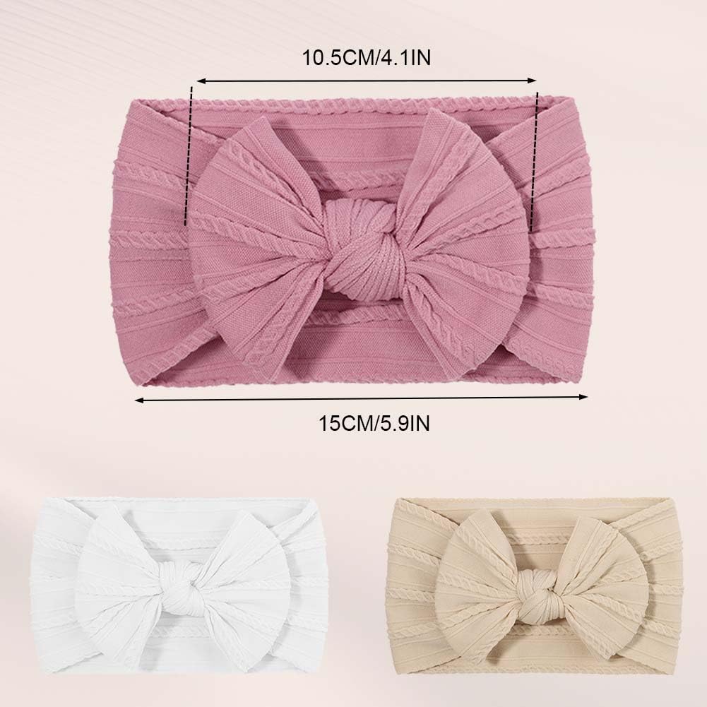 DiULi Baby Headbands, 3 Pcs Baby Headbands for Girls Stretchy Soft Babys Bows Cute Headwear Nylon Toddler Infant Hairbands Babys Turban Headband Elastic Hair Bands for Kids Infants Toddlers Newborn（B） - 3