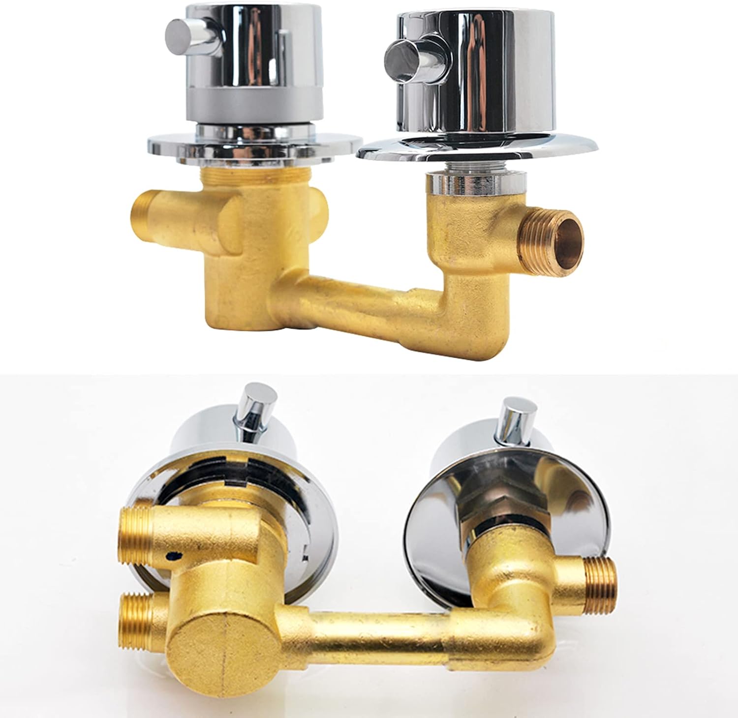 G1/2" Brass Thermostatic Shower Faucet 1 Way Output Bathroom Diverter Control Shower Cabin Thermostat Mixer Tap with ON/OFF Switch Valve, Brass Cartridge, Dual Handle, Surface Polished (Faucet)