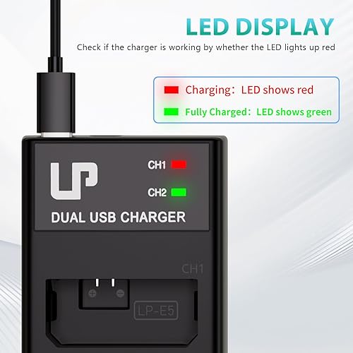 Vista 11 de LP Paquete de baterías E5, paquete de 2 baterías de 1600 mAh compatibles con Canon EOS Rebel XS, Rebel T1i, Rebel XSi, 1000D, 500D, 450D, Kiss X3, 2