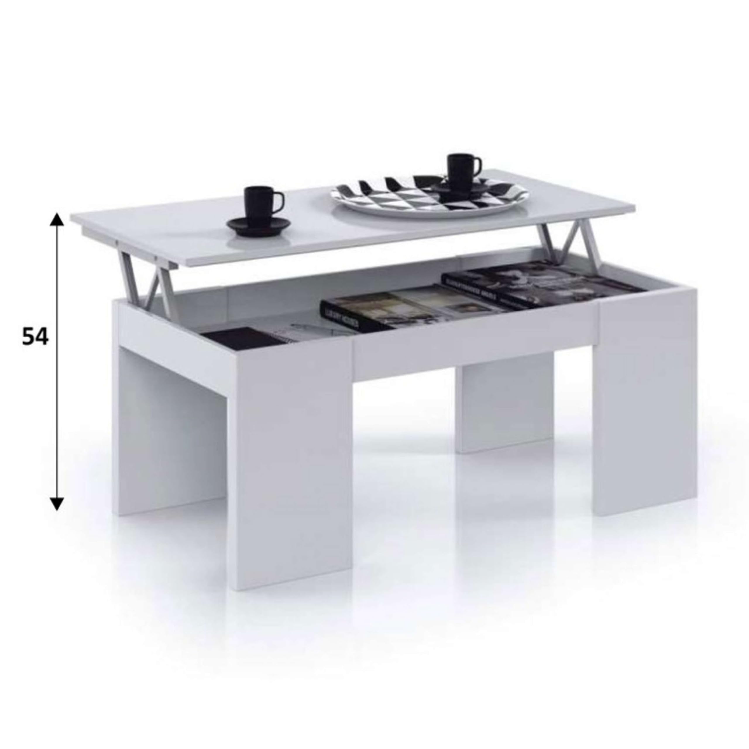 Miroytengo Mesa de Centro salón Comedor elevable Kendra Blanco Brillo 43x100x50 cm