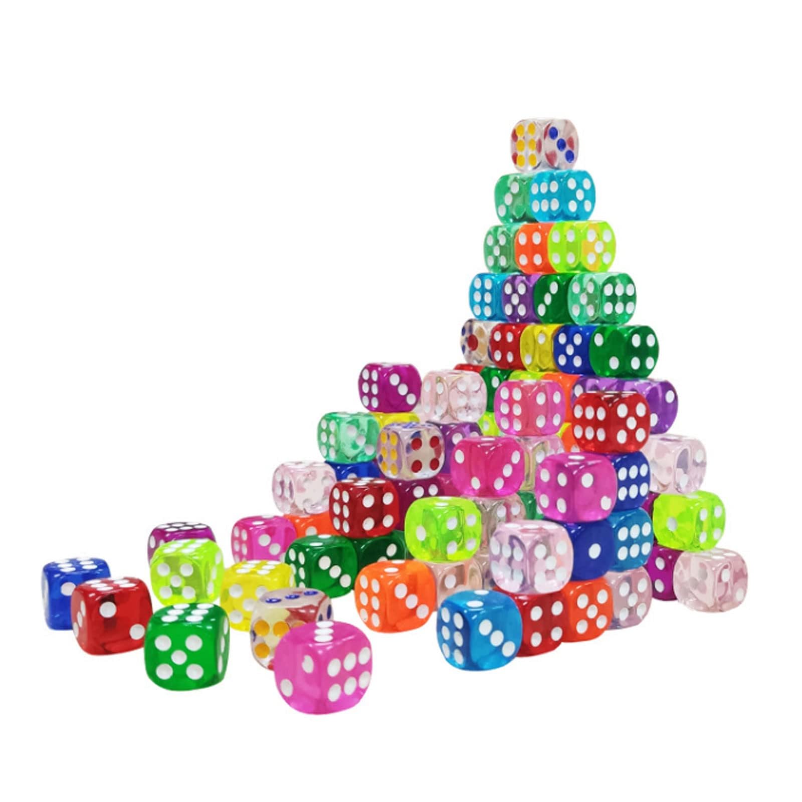 100 Stuks Transparante Dobbelstenen Set - Zeszijdige Kleuren Dobbelstenen voor Tafelspellen, Kaartspellen, Spel en Feest (A