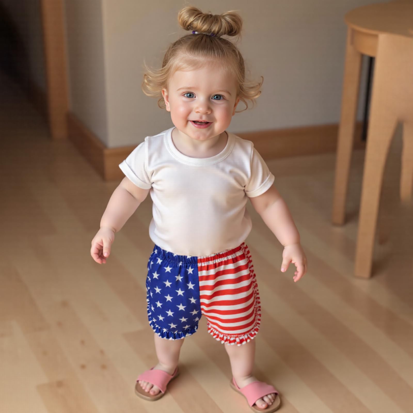 Toddler Girl Summer Shorts Independence Day Baby Girl Bloomers Star Stripe Print 4th of July Kids Bottoms (Red, 3-4 Years)