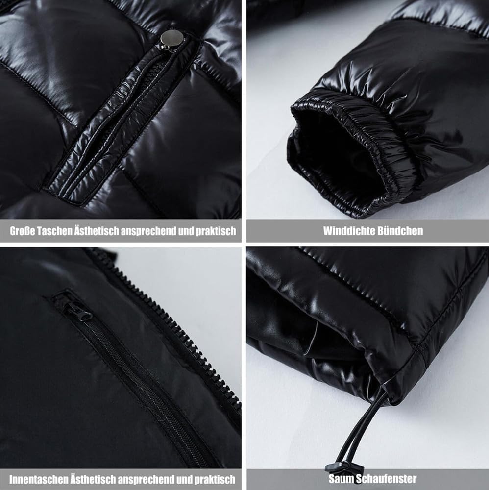 Doudoune for hommes, manteau de veste épais matelassé brillant for hommes, Col montant Hiver Chaud Doudoune Coupe-Vent Fermeture Éclair Outwear Unisexe