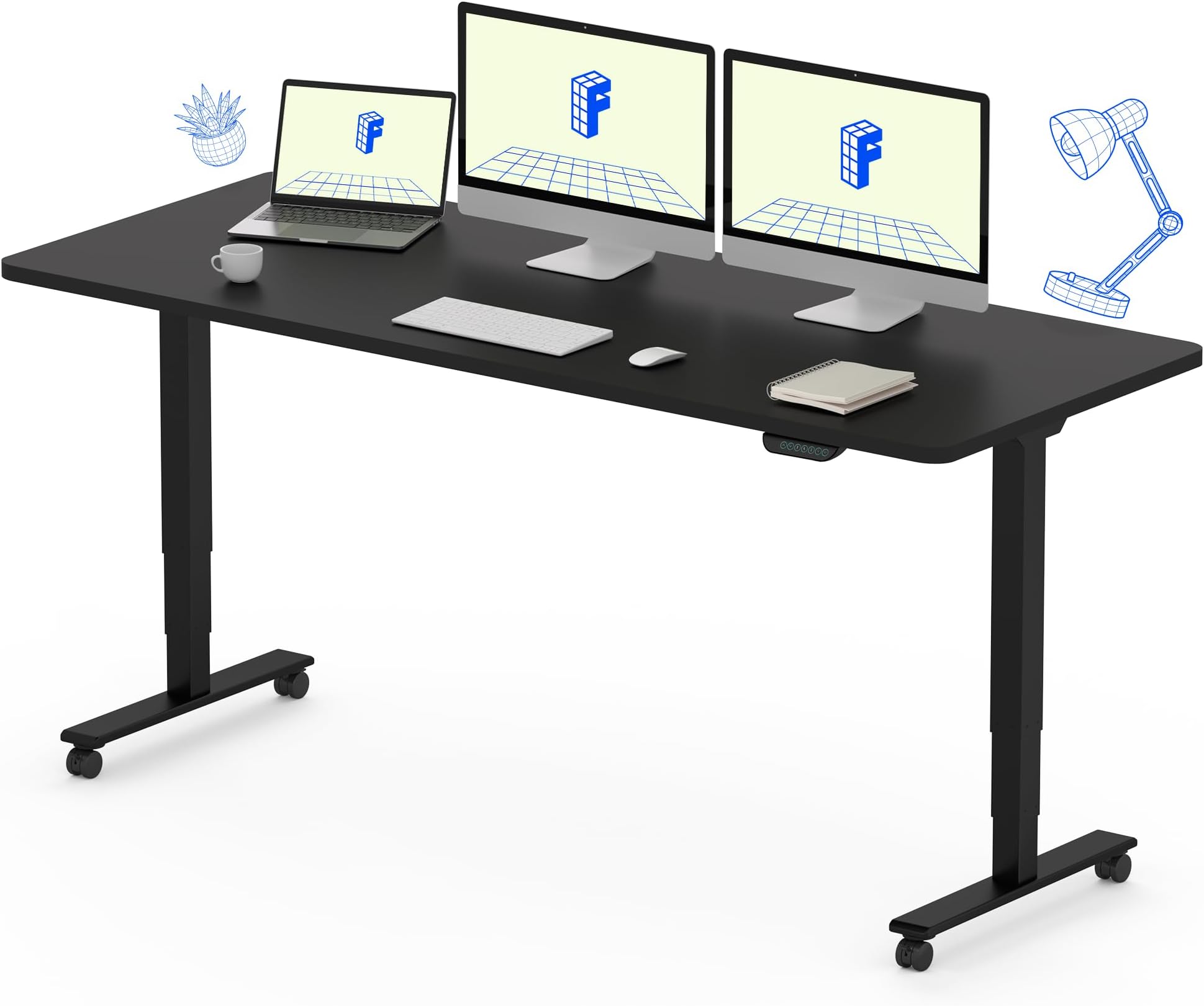 FLEXISPOT E6 MAX Dual Motor 60x24 Inch 3-Stage Heavy Duty Standing Desk, 330lbs Weight Capacity, Height Adjustable Desk w/Cable Management & Wheels (Seamless Black Desktop + Black Frame)